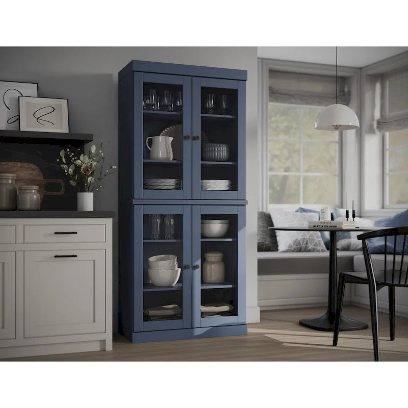 Palace Imports 100% Solid Wood Pantry Cabinet with Frosted, Clear Glass or Solid Doors and Adjustable Shelves