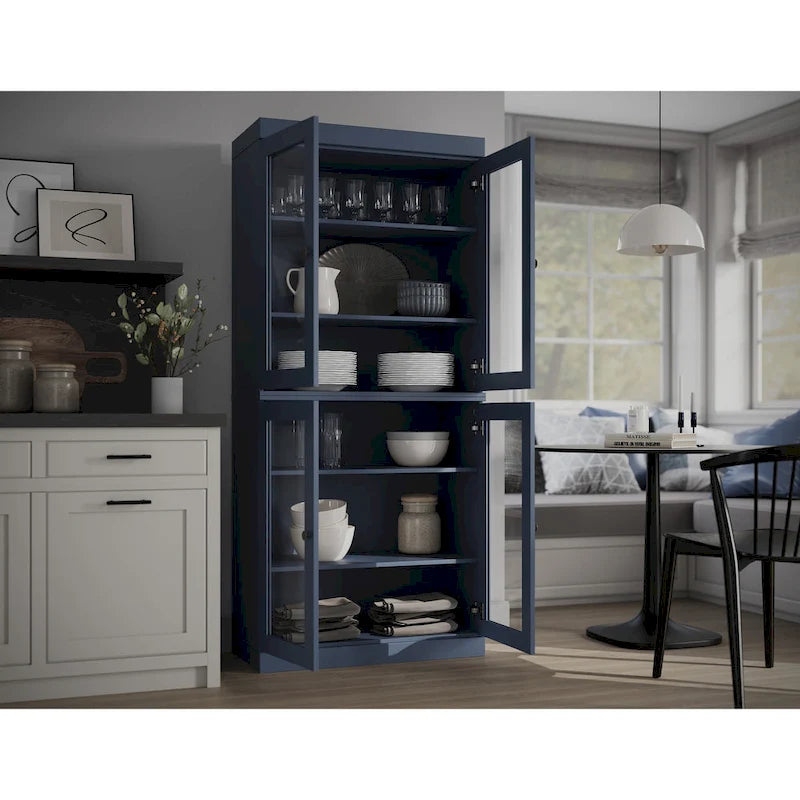 Palace Imports 100% Solid Wood Pantry Cabinet with Frosted, Clear Glass or Solid Doors and Adjustable Shelves