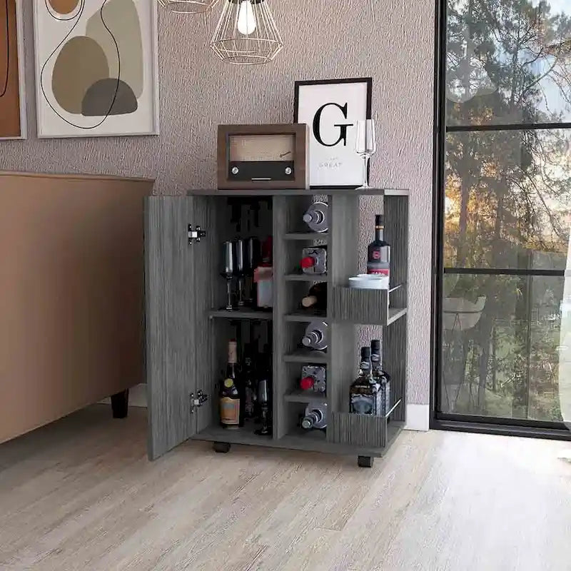 FM Furniture Tennessee Bar Cart, One Cabinet With Division,Black - N/A