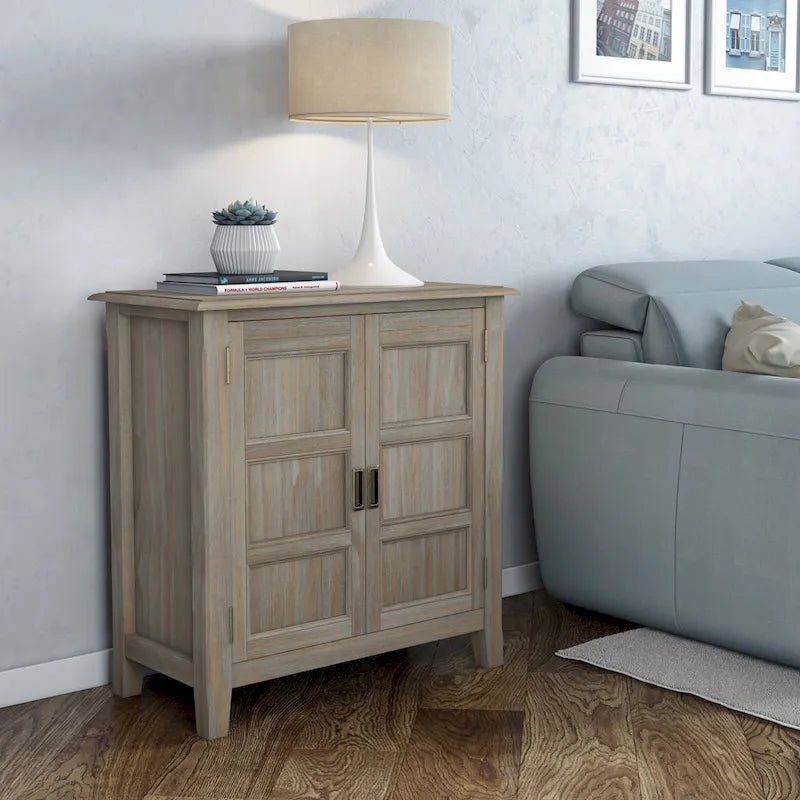 WYNDENHALL Portland SOLID WOOD 30 inch Wide Transitional Low Storage Cabinet - 30w x 14d x 31h