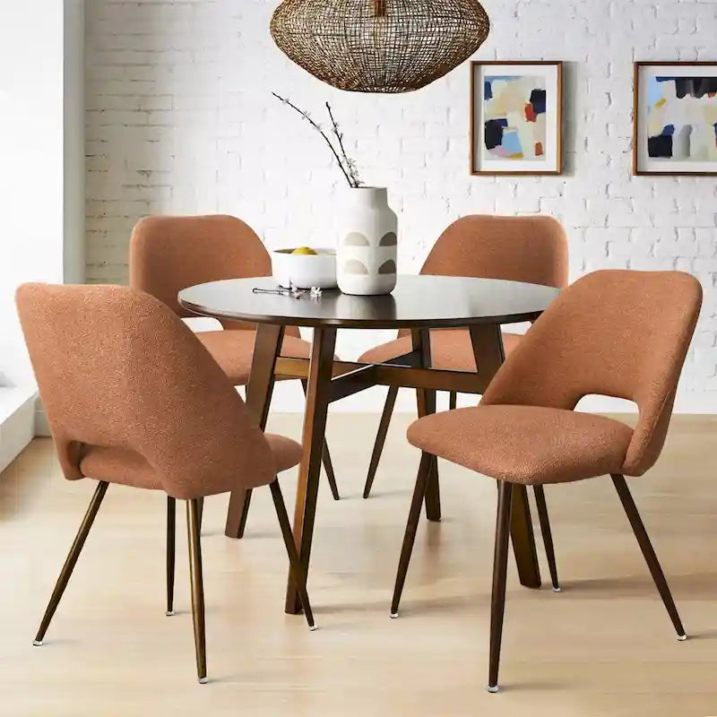 Upholstered Modern Cutout Back Dining Chair with Walnut LegSet of 4)