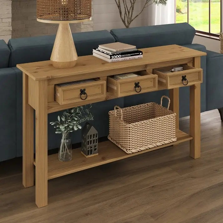 Wood Hall Table Console 3 Drawers Corona