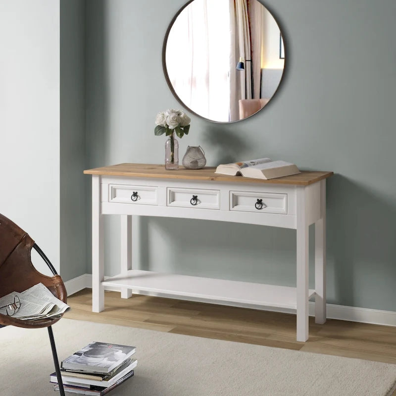 Wood Hall Table Console 3 Drawers Corona