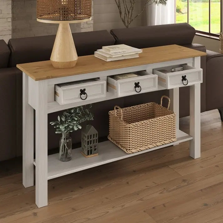 Wood Hall Table Console 3 Drawers Corona