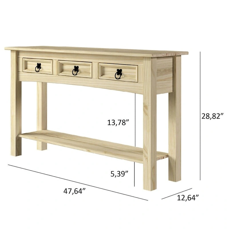 Wood Hall Table Console 3 Drawers Corona