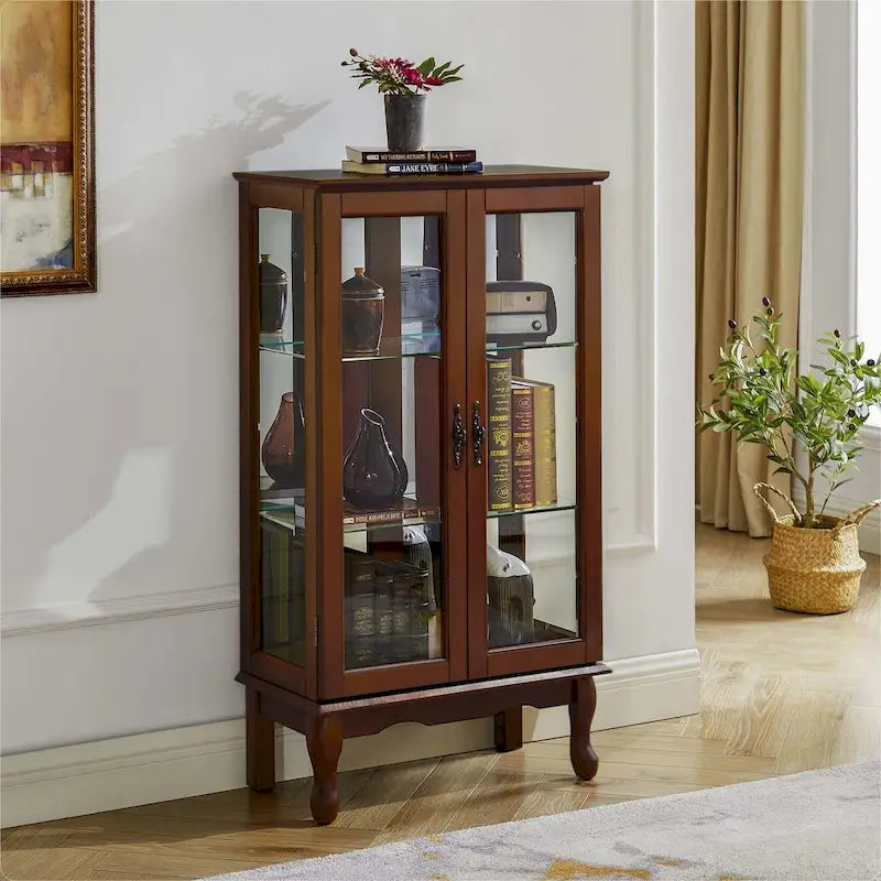 Curio Cabinet Lighted Curio Diapaly Cabinet with Adjustable Shelves