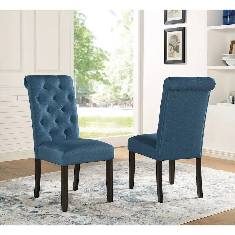Roundhill Furniture Leviton Solid Wood Tufted Dining Chair (Set of 2)