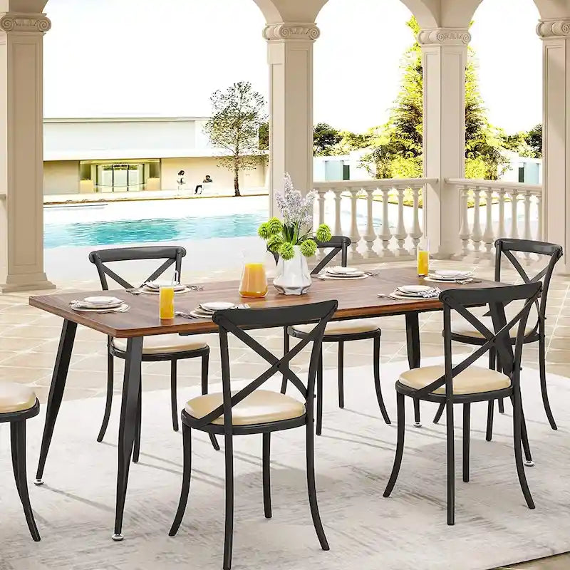 Large Dining Table for 6 to 8, Kitchen Furniture, Brown/ Black