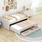 Twin Size Upholstered Daybed with Trundle and Three Drawers