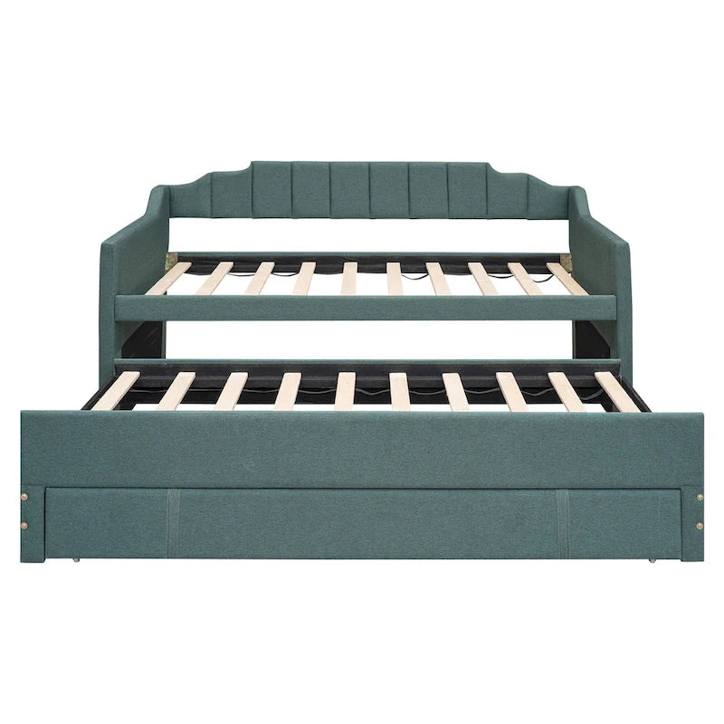 Twin Size Upholstered Daybed with Trundle and Three Drawers