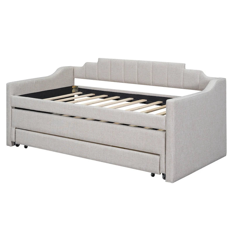 Twin Size Upholstered Daybed with Trundle and Three Drawers