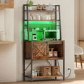 Moasis 5 Tier Kitchen LED Bakers Rack with Sliding Storage and Shelves Bar Table with Power Outlet
