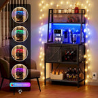 Moasis 5 Tier Kitchen LED Bakers Rack with Sliding Storage and Shelves Bar Table with Power Outlet