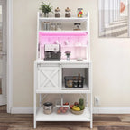 Moasis 5 Tier Kitchen LED Bakers Rack with Sliding Storage and Shelves Bar Table with Power Outlet