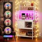 Moasis 5 Tier Kitchen LED Bakers Rack with Sliding Storage and Shelves Bar Table with Power Outlet