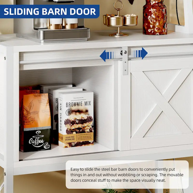 Moasis 5 Tier Kitchen LED Bakers Rack with Sliding Storage and Shelves Bar Table with Power Outlet