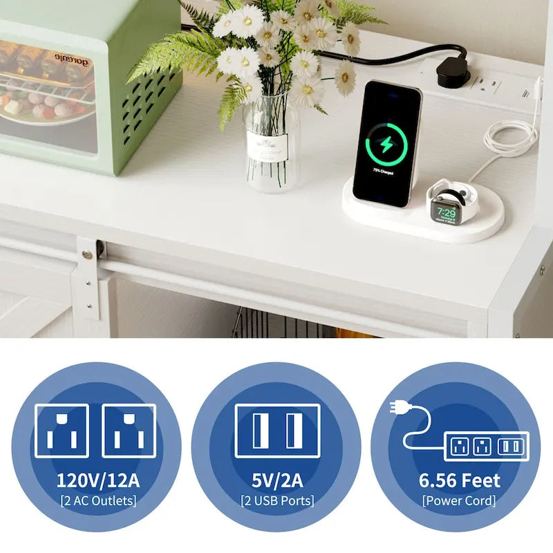 Moasis 5 Tier Kitchen LED Bakers Rack with Sliding Storage and Shelves Bar Table with Power Outlet