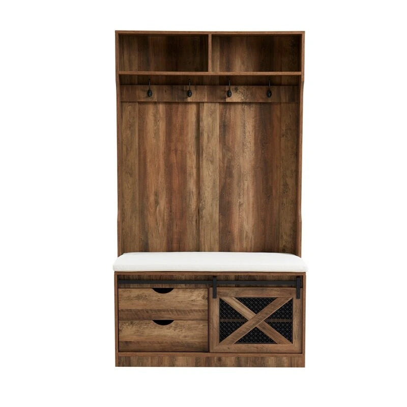 40.6 W Wood Hall Tree with Bench and Shoe Storage