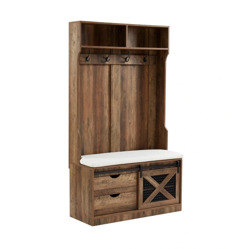 40.6 W Wood Hall Tree with Bench and Shoe Storage