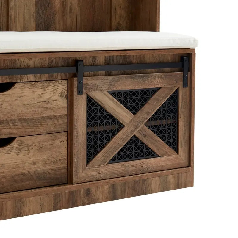 40.6 W Wood Hall Tree with Bench and Shoe Storage