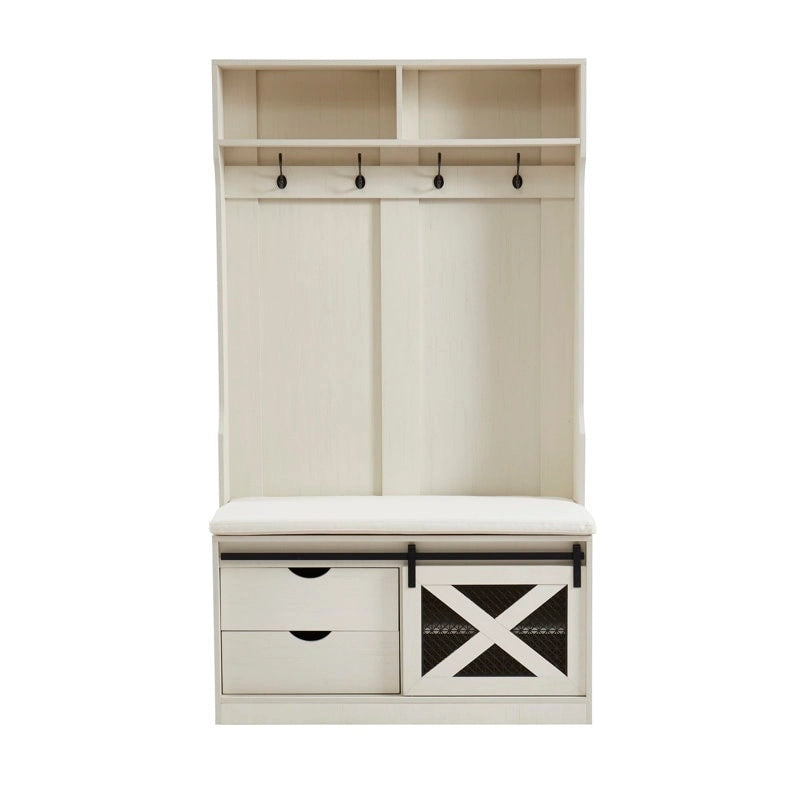 40.6 W Wood Hall Tree with Bench and Shoe Storage