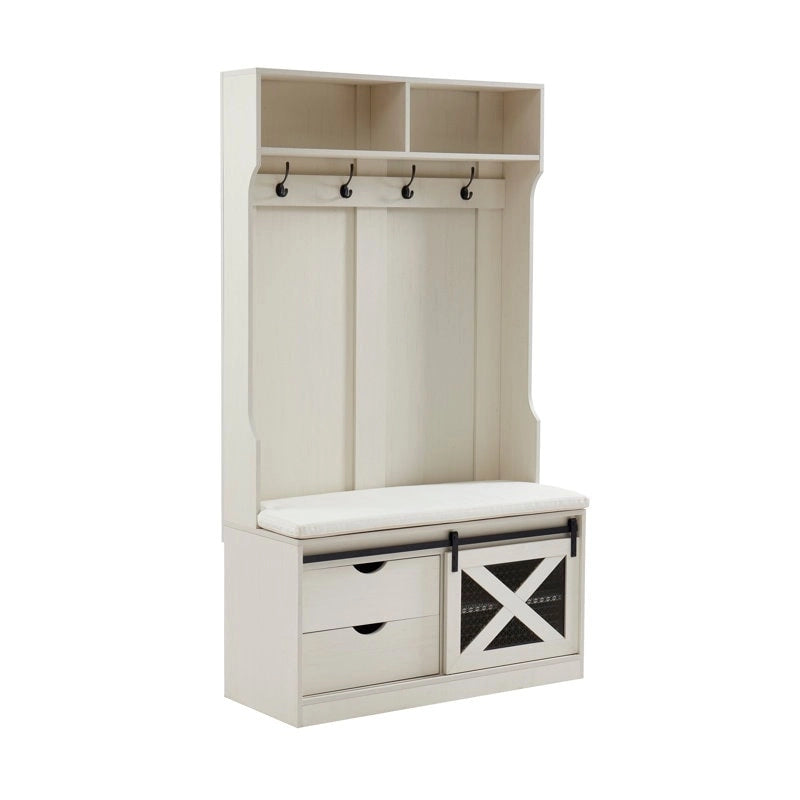 40.6 W Wood Hall Tree with Bench and Shoe Storage