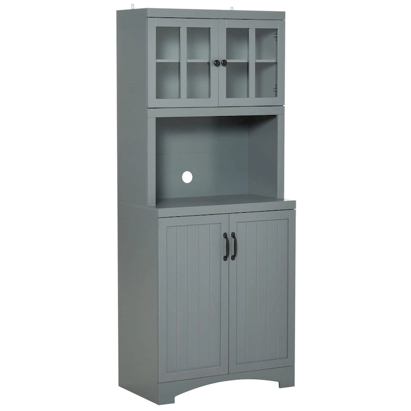 HOMCOM Accent Kitchen Buffet and Hutch Wooden Storage Cupboard with Glass Framed Door, and Microwave Space