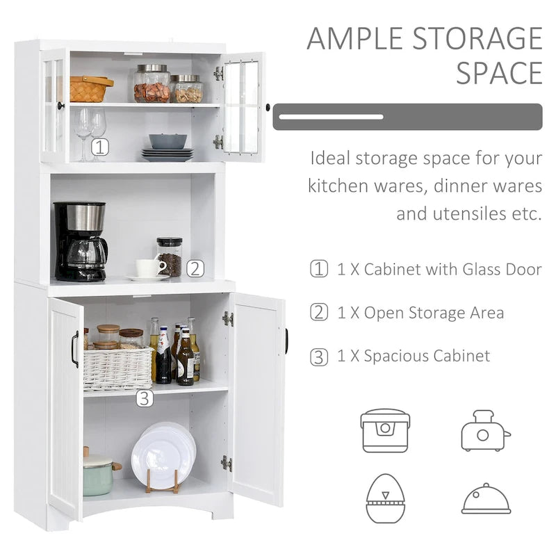 HOMCOM Accent Kitchen Buffet and Hutch Wooden Storage Cupboard with Glass Framed Door, and Microwave Space