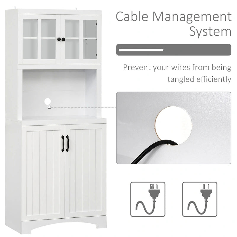 HOMCOM Accent Kitchen Buffet and Hutch Wooden Storage Cupboard with Glass Framed Door, and Microwave Space