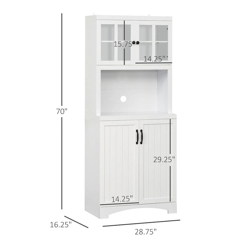 HOMCOM Accent Kitchen Buffet and Hutch Wooden Storage Cupboard with Glass Framed Door, and Microwave Space