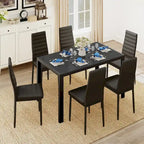 7-Piece Glass Top Dining Table Set for 6 with High Back PU Leather Chairs