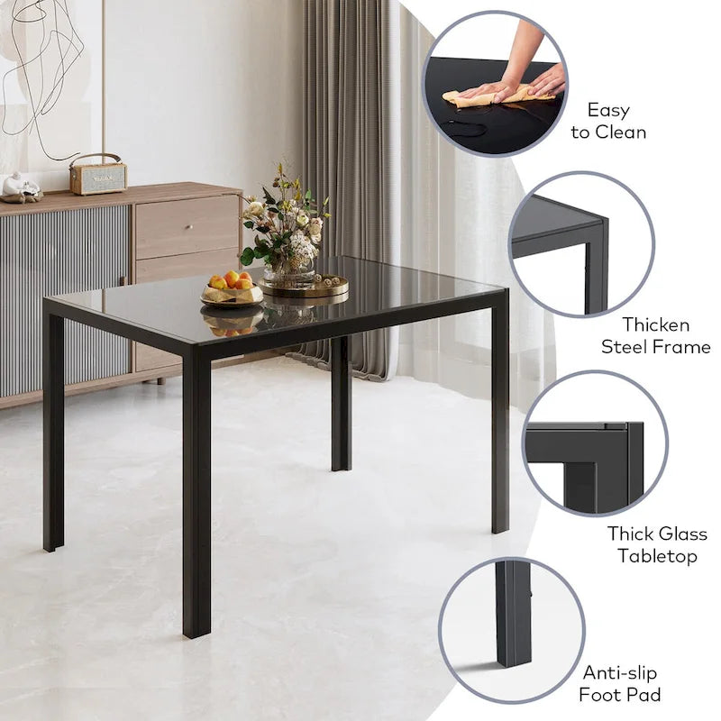 7-Piece Glass Top Dining Table Set for 6 with High Back PU Leather Chairs