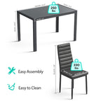 7-Piece Glass Top Dining Table Set for 6 with High Back PU Leather Chairs