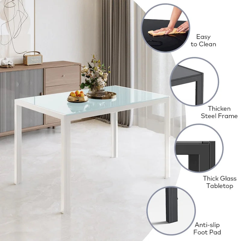 7-Piece Glass Top Dining Table Set for 6 with High Back PU Leather Chairs