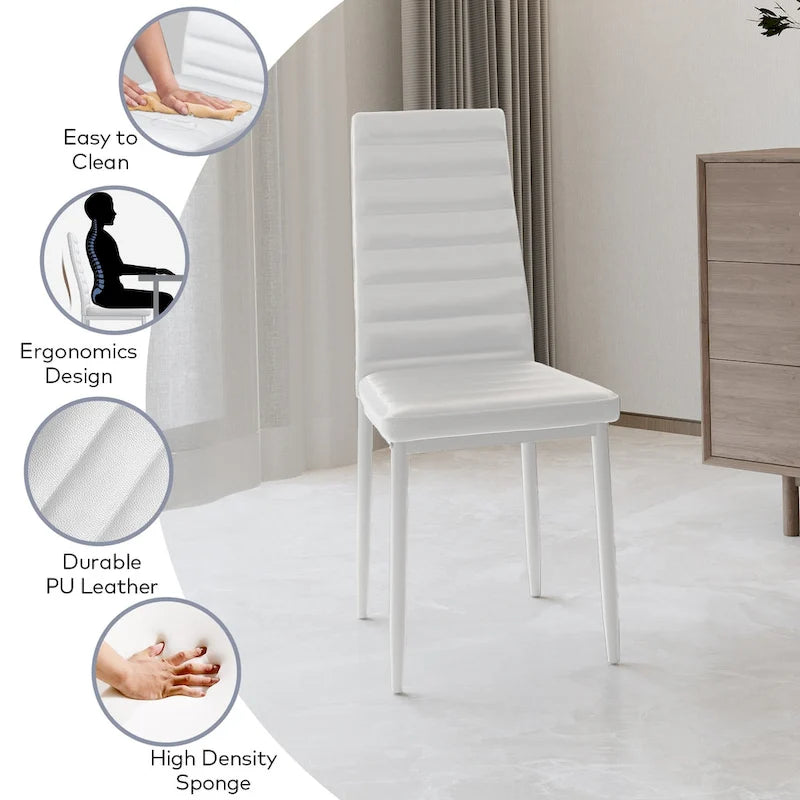 7-Piece Glass Top Dining Table Set for 6 with High Back PU Leather Chairs