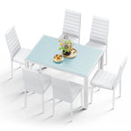 7-Piece Glass Top Dining Table Set for 6 with High Back PU Leather Chairs