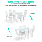 7-Piece Glass Top Dining Table Set for 6 with High Back PU Leather Chairs