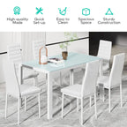 7-Piece Glass Top Dining Table Set for 6 with High Back PU Leather Chairs