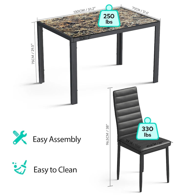 7-Piece Glass Top Dining Table Set for 6 with High Back PU Leather Chairs