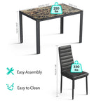 7-Piece Glass Top Dining Table Set for 6 with High Back PU Leather Chairs