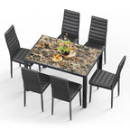 7-Piece Glass Top Dining Table Set for 6 with High Back PU Leather Chairs