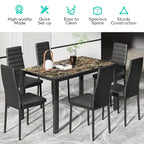7-Piece Glass Top Dining Table Set for 6 with High Back PU Leather Chairs