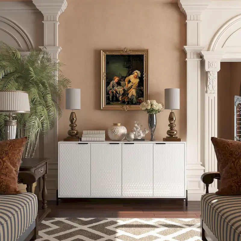 Clihome High Gloss 4-Door Storage Accent Buffets Sideboards