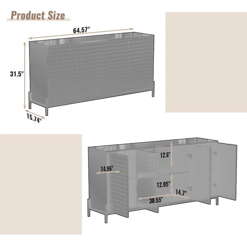 Clihome High Gloss 4-Door Storage Accent Buffets Sideboards