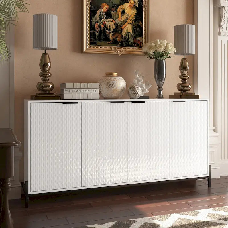 Clihome High Gloss 4-Door Storage Accent Buffets Sideboards