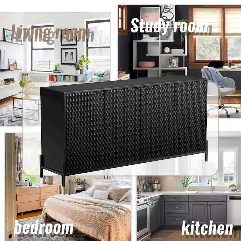 Clihome High Gloss 4-Door Storage Accent Buffets Sideboards