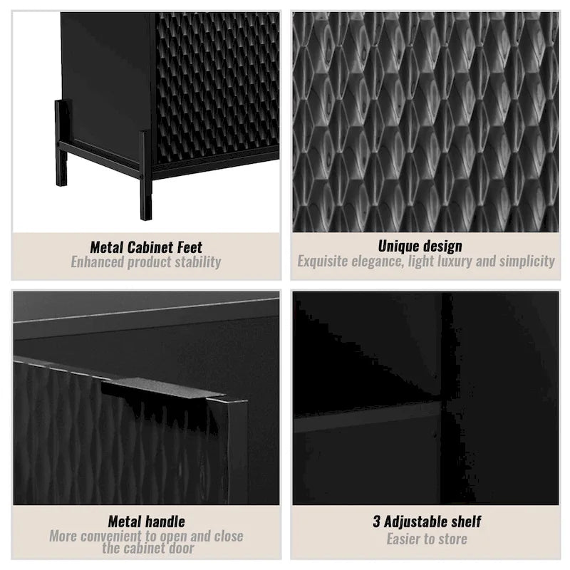 Clihome High Gloss 4-Door Storage Accent Buffets Sideboards