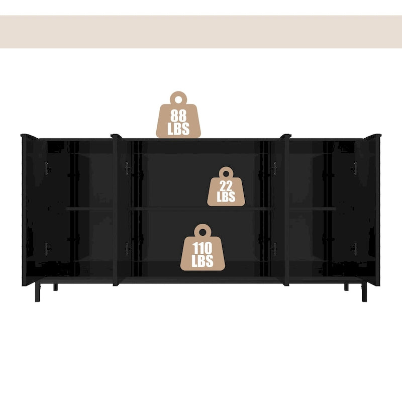 Clihome High Gloss 4-Door Storage Accent Buffets Sideboards