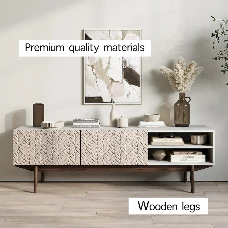 Living Skog Kelly TV Stand Console Fits TV's up to 65 in. with Wood Legs in Mid Century Modern Scandinavian Design