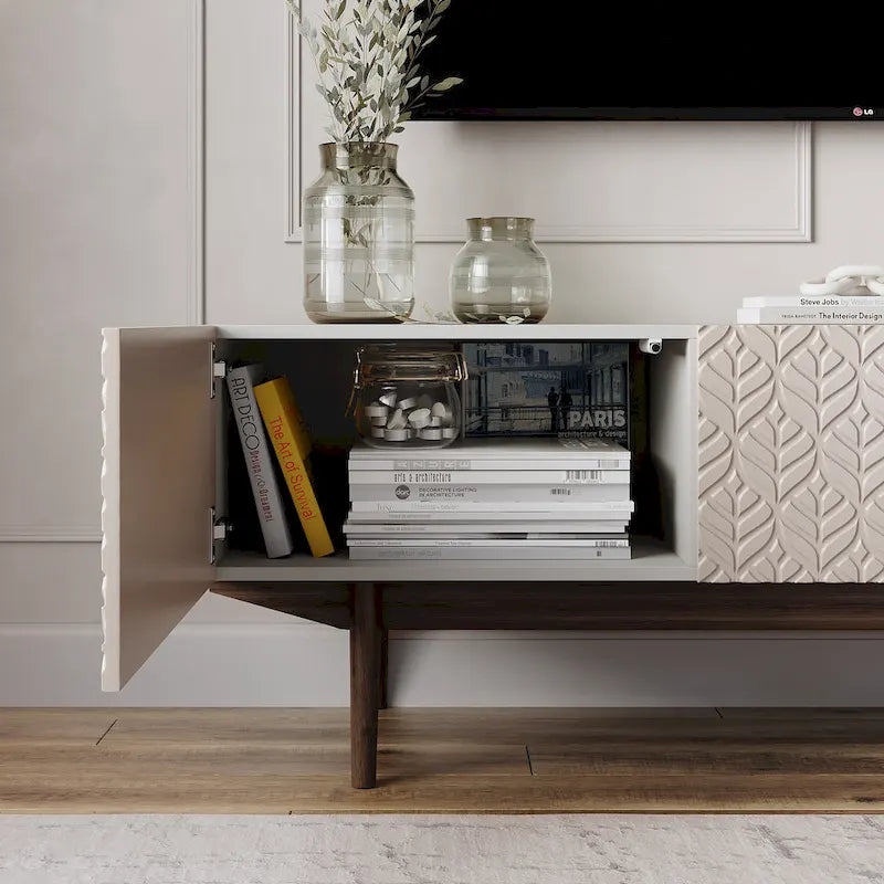 Living Skog Kelly TV Stand Console Fits TV's up to 65 in. with Wood Legs in Mid Century Modern Scandinavian Design